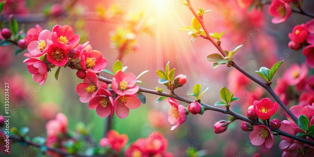 Delicate pink blossoms bathed in warm sunlight, their vibrant petals reaching towards the sky, a symphony of spring's gentle awakening