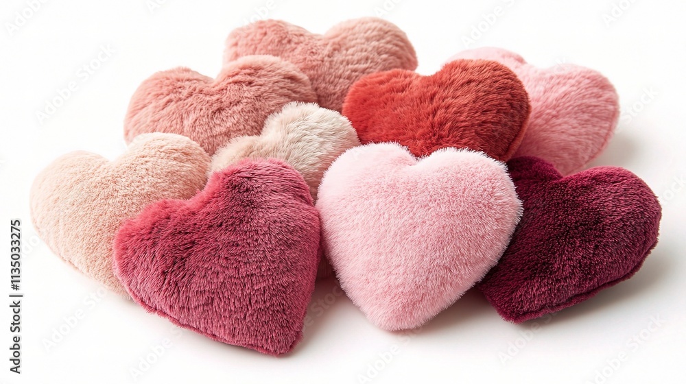 Heartfelt Love: A cluster of plush heart-shaped cushions in a soft, romantic palette, exuding warmth and affection. Heartfelt Love: A cluster of plush heart-shaped cushions in a soft, romantic palette, exuding warmth and affection.