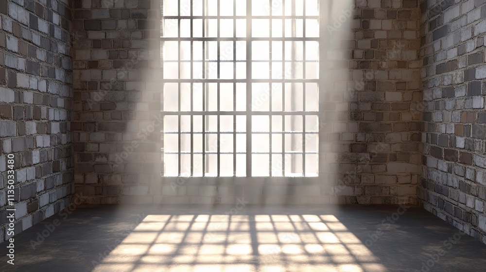 Light Streaming Through Frosted Glass Bars in an Empty Prison Room Light Streaming Through Frosted Glass Bars in an Empty Prison Room