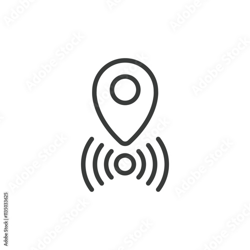 Location GPS alarm, icon in line design. GPS, location, alarm, tracking, map, coordinates, navigation on white background vector. Location GPS alarm, icon in line design editable stroke icon