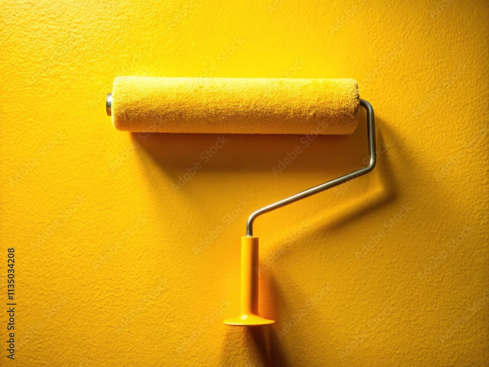 Obraz premium Yellow Paint Roller, Painting Tool, DIY Home Improvement, Document Style Photography