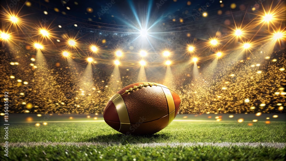 Glowing Football on a Field Under Bright Lights Glowing Football on a Field Under Bright Lights