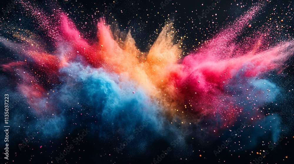 Naklejka premium Colorful powder explosion on black background.