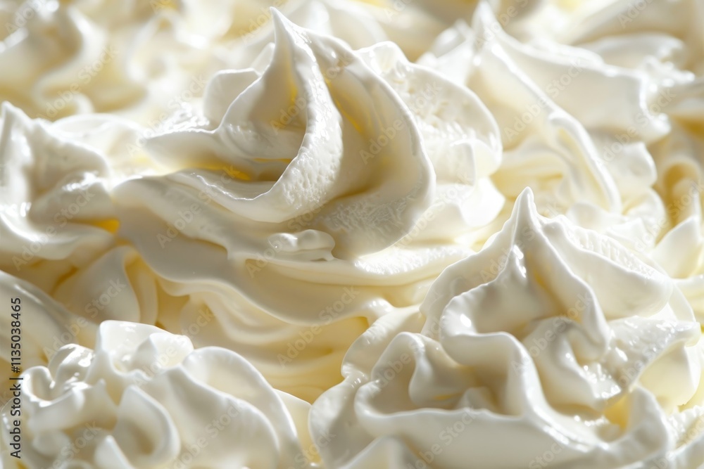 Delicate peaks of whipped cream are artistically arranged, revealing a smooth and airy texture perfect for desserts and beverages. The soft lighting enhances its creamy appearance. Delicate peaks of whipped cream are artistically arranged, revealing a smooth and airy texture perfect for desserts and beverages. The soft lighting enhances its creamy appearance.