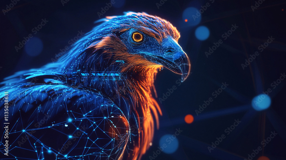 A futuristic vulture icon glowing with scavenging behavior metrics, symbolizing online wildlife observation platforms, digital ecology studies, and conservation initiatives. A futuristic vulture icon glowing with scavenging behavior metrics, symbolizing online wildlife observation platforms, digital ecology studies, and conservation initiatives.