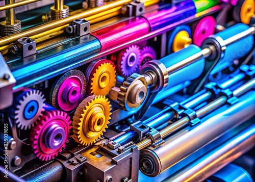 Macro Photography of a Large Format Printer's Precision Components, Showcasing the Intricate Details of Printing Technology and Materials for Professional Use