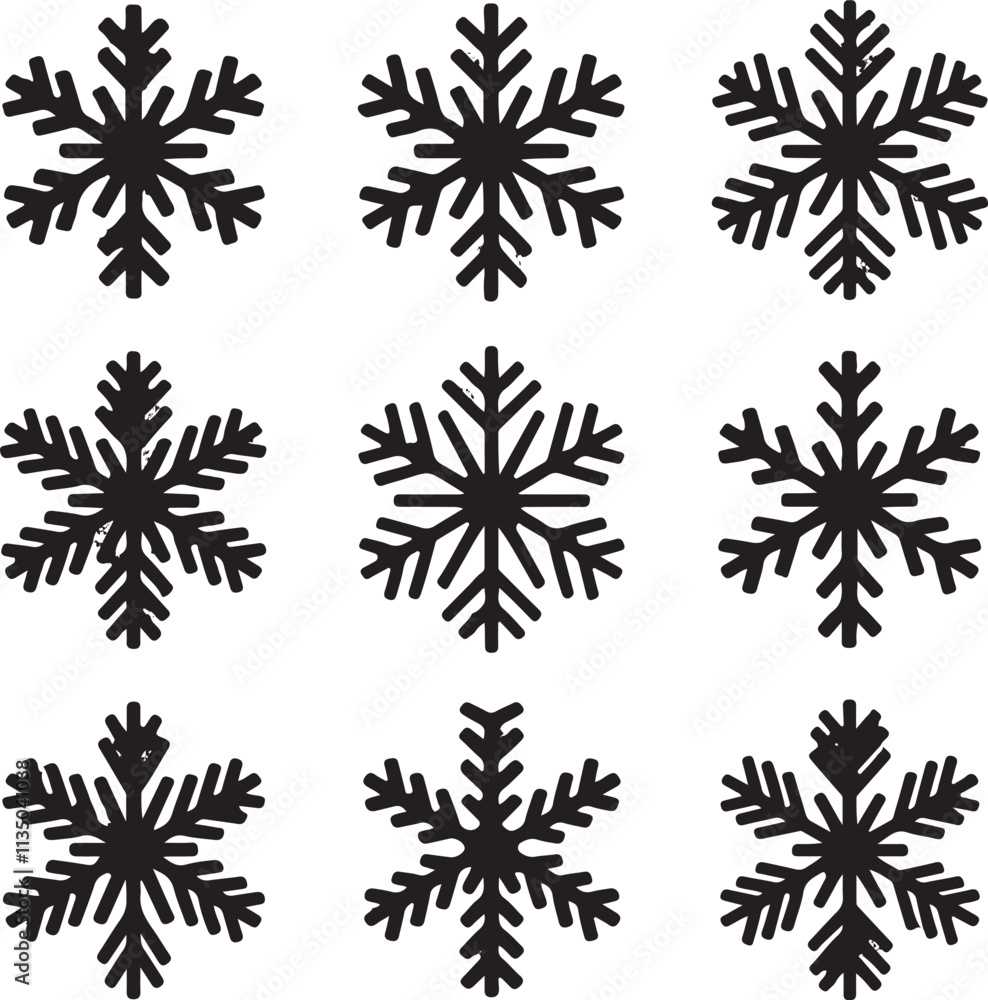 set of black and white snowflakes set of black and white snowflakes