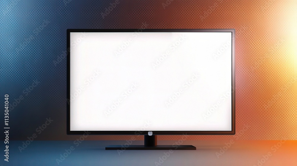 Modern TV Mockup: A sleek black flat-screen television with a blank white screen, illuminated by warm and cool light for a dramatic and modern feel, perfect for showcasing your brand or design. Modern TV Mockup: A sleek black flat-screen television with a blank white screen, illuminated by warm and cool light for a dramatic and modern feel, perfect for showcasing your brand or design.