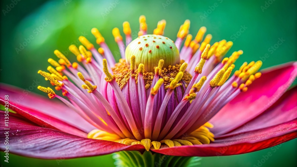 Macro Photography of Plantain Flower Against a Blurred Green Background for Web Banner Use, Showcasing Intricate Details and Vibrant Colors of Tropical Flora Macro Photography of Plantain Flower Against a Blurred Green Background for Web Banner Use, Showcasing Intricate Details and Vibrant Colors of Tropical Flora