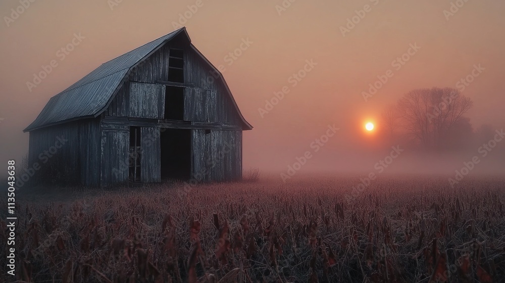 Misty Sunrise with Rustic Barn Misty Sunrise with Rustic Barn