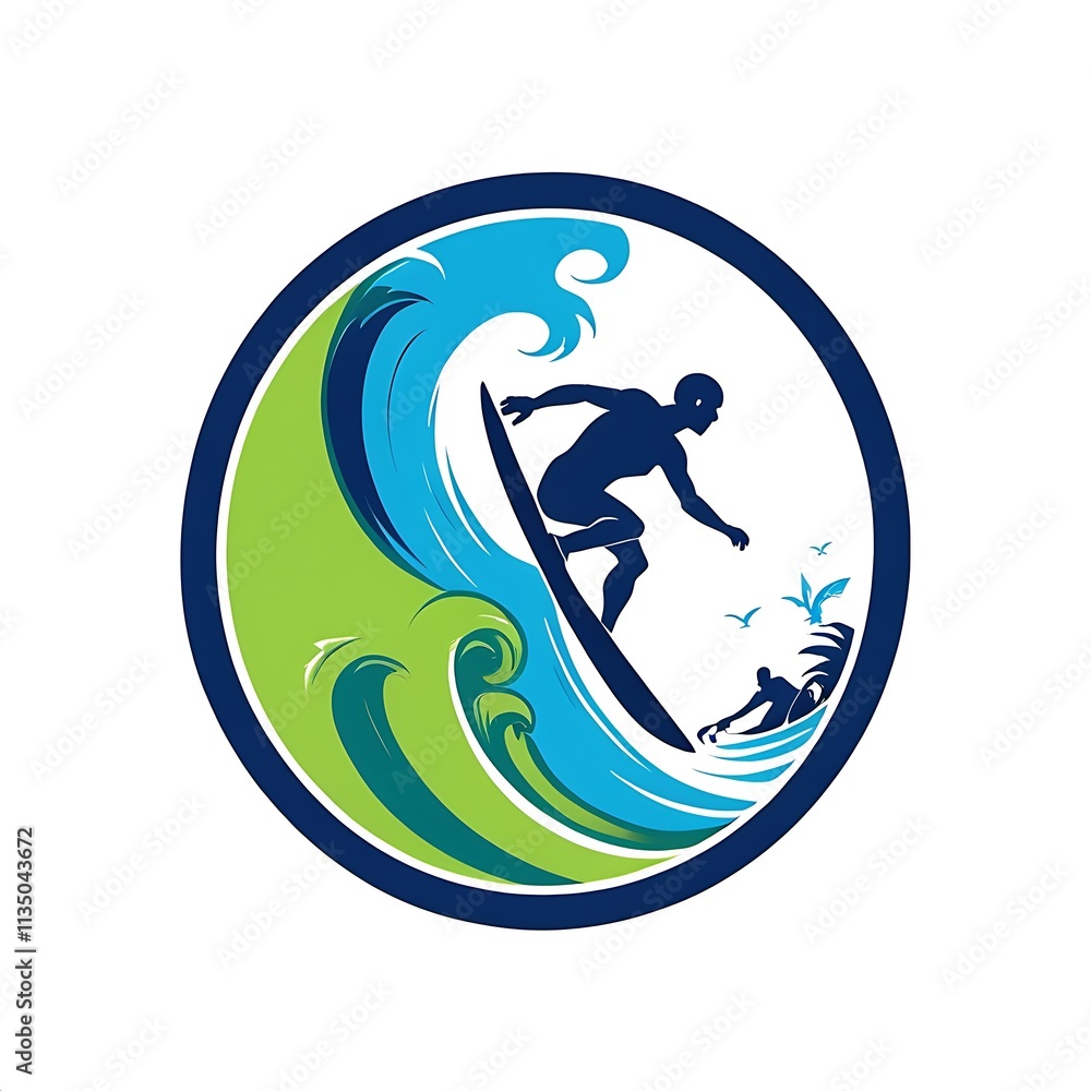 Surfer Silhouette in Circle: A bold and minimalist silhouette of a surfer riding a wave within a circular frame, evoking a sense of motion and freedom. Perfect for surf-themed designs, branding. Surfer Silhouette in Circle: A bold and minimalist silhouette of a surfer riding a wave within a circular frame, evoking a sense of motion and freedom. Perfect for surf-themed designs, branding.