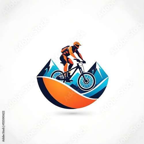 Mountain Biking Icon: A vibrant, stylized illustration of a mountain biker conquering a challenging terrain, capturing the essence of adventure, speed, and thrill. photo