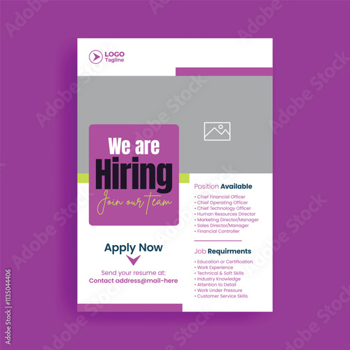 Hiring job editable a4 print flyer or poster template. Job Vacancy leaflet and corporate business promotional brochure cover Template design