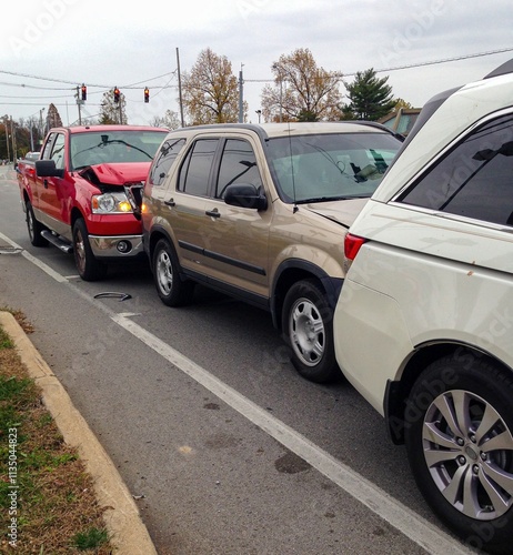 Three vehicle rear-end chain reaction collision