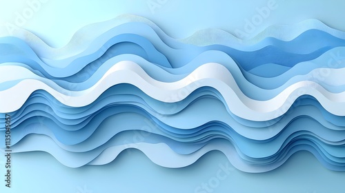 A serene abstract composition featuring layered waves in various shades of blue and white, creating a calming ocean-like effect. Ideal for backgrounds and design.