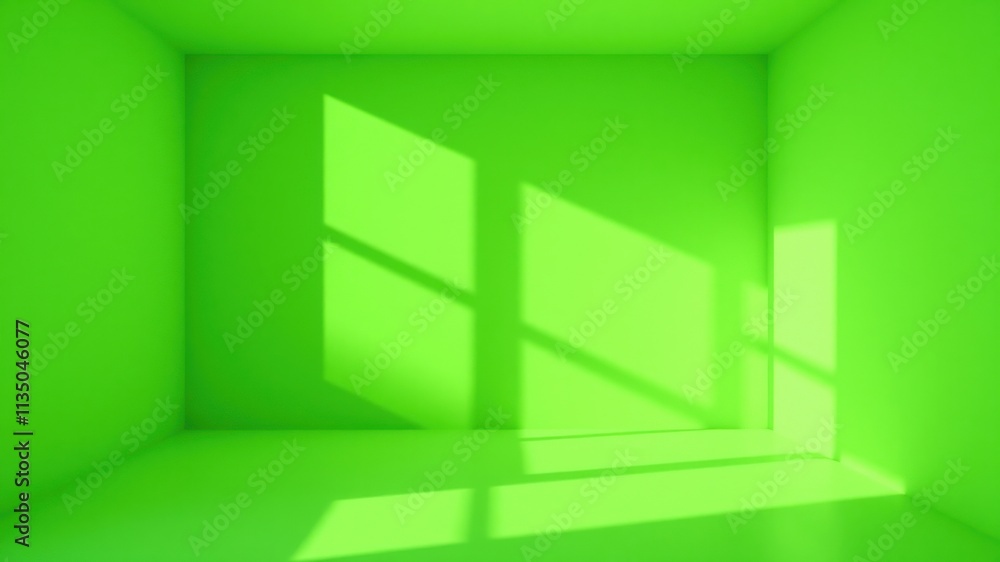 A simple lime green room bathed in the soft glow of sunlight streaming through a window casting an abstract geometric shadow on the wall and floor A simple lime green room bathed in the soft glow of sunlight streaming through a window casting an abstract geometric shadow on the wall and floor