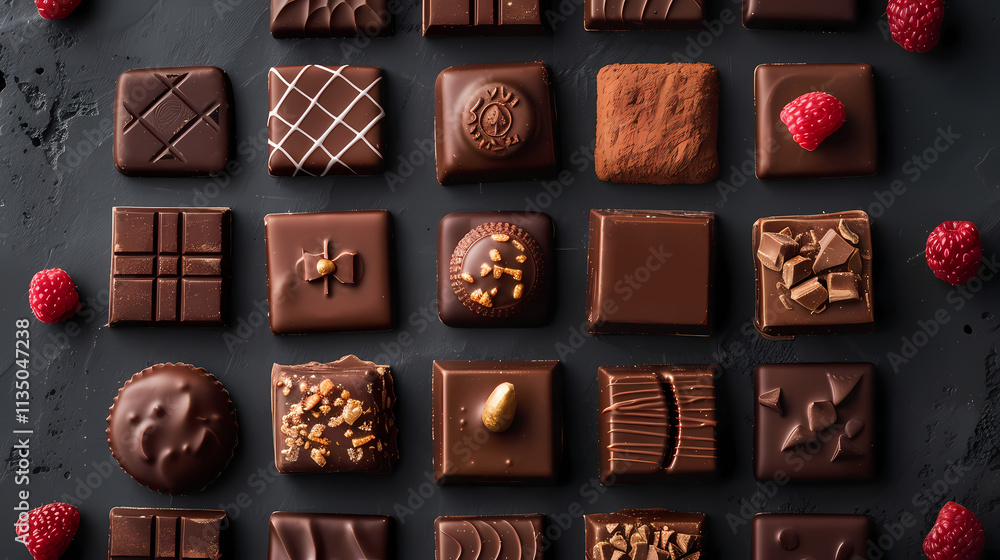 Chocolate Delights: A decadent assortment of artisanal chocolates arranged in a captivating grid, showcasing a symphony of flavors and textures. Each square is a tantalizing journey of dark, milk. Chocolate Delights: A decadent assortment of artisanal chocolates arranged in a captivating grid, showcasing a symphony of flavors and textures. Each square is a tantalizing journey of dark, milk.