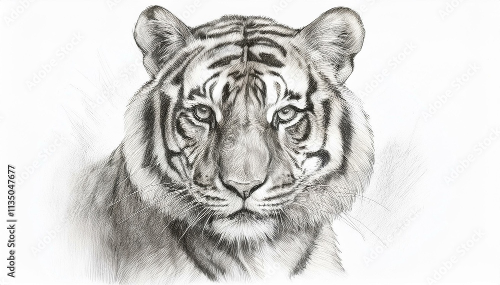 Tiger sketched in pencil on white background Tiger sketched in pencil on white background