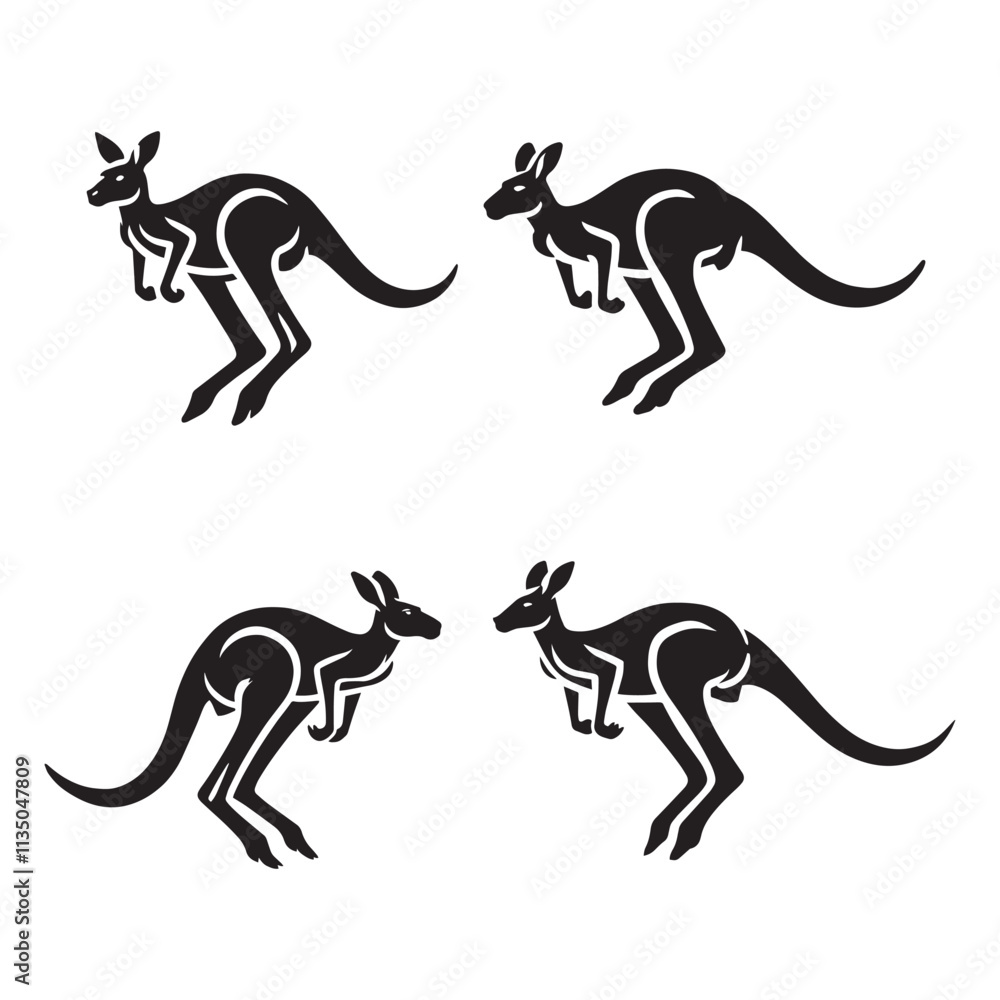 Obraz premium Running Kangaroo Silhouette Vector Set – Dynamic Wildlife Illustrations