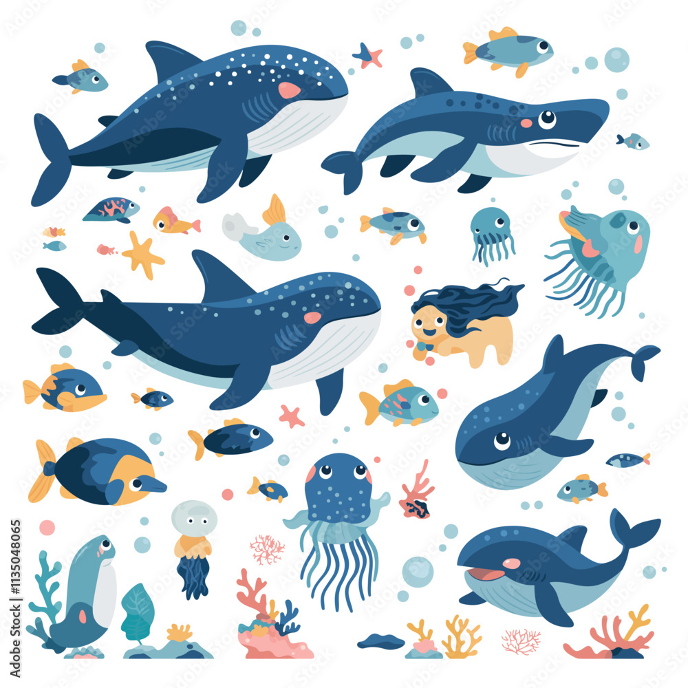 Illustration of underwater animals in vector and motion graphics Illustration of underwater animals in vector and motion graphics