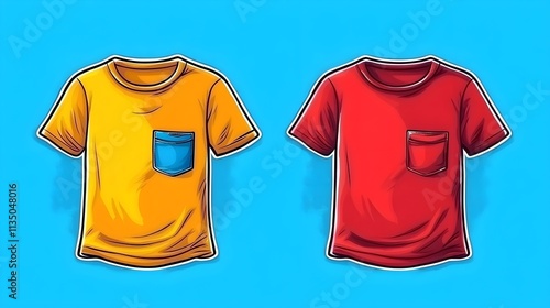 Vibrant t-shirt display art studio graphic design bright colors overhead view fashion concept