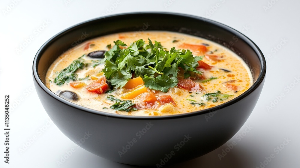 Close-up of egusi soup showing creamy texture and vibrant ingredients. Close-up of egusi soup showing creamy texture and vibrant ingredients.