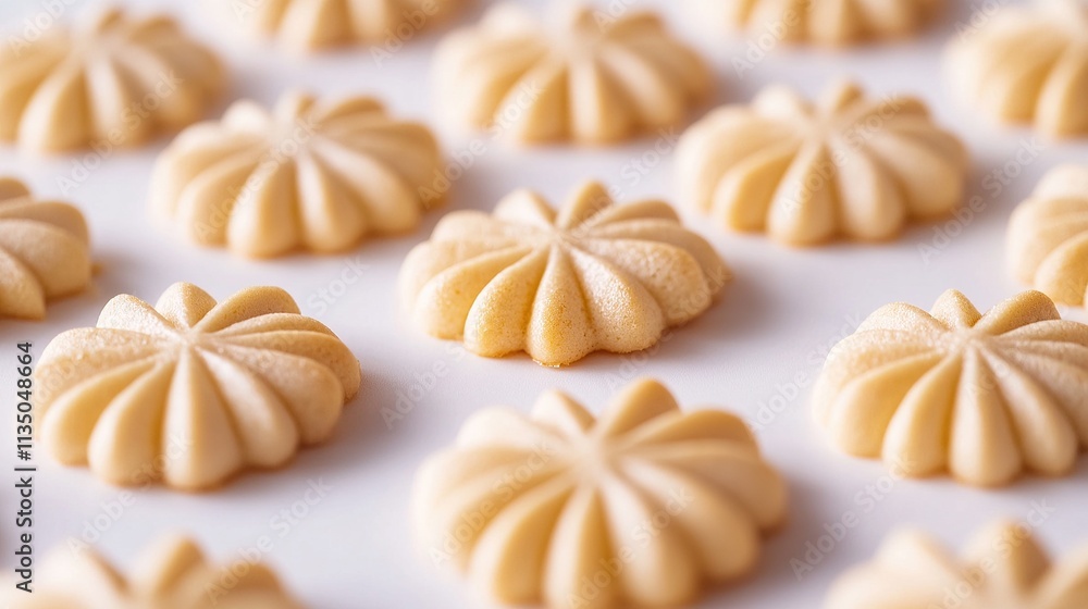 Close-up of spritz cookies showing detailed shapes and textures. Close-up of spritz cookies showing detailed shapes and textures.