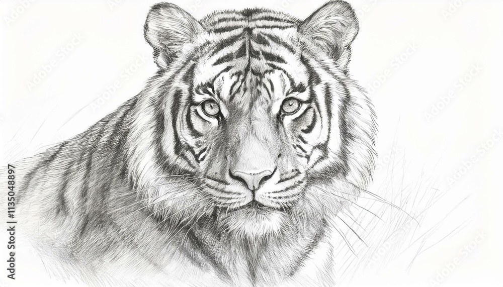 Tiger sketched in pencil on white background Tiger sketched in pencil on white background