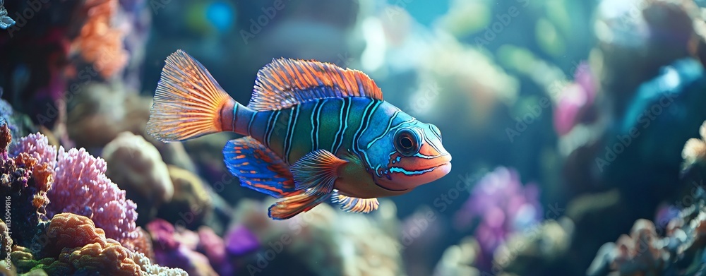 Vibrant Mandarin Fish Swimming in a Coral Reef. AI generated illustration Vibrant Mandarin Fish Swimming in a Coral Reef. AI generated illustration