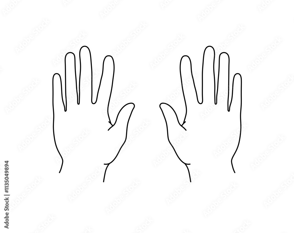 Vector isolated two hands left and right palms tattoo sketch colorless black and white contour line easy drawing Vector isolated two hands left and right palms tattoo sketch colorless black and white contour line easy drawing