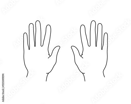 Vector isolated two hands left and right palms  tattoo sketch  colorless black and white contour line easy drawing