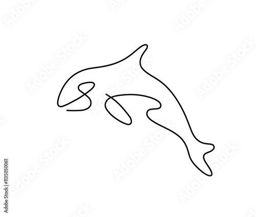 Vector isolated one single line killer whale doodle tattoo sketch  colorless black and white contour line easy drawing