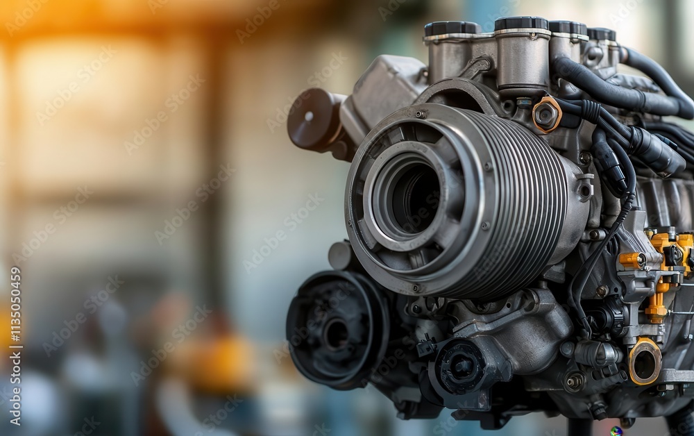 Obraz premium mechanics repair concept. A repaired engine undergoing thermal testing to ensure durability under extreme heat, mechanics repair engine durability, comprehensive quality check