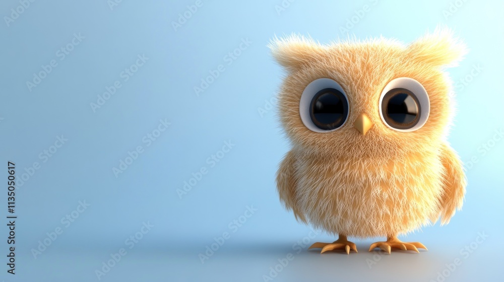 Adorable Fluffy Baby Owl On Blue Background Adorable Fluffy Baby Owl On Blue Background