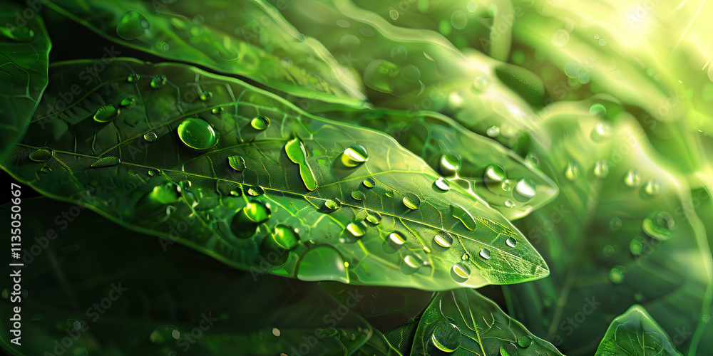 Green Leaves with Water Droplets Green Leaves with Water Droplets