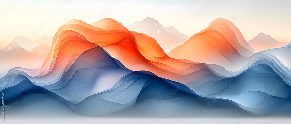 A serene abstract landscape featuring flowing waves of warm orange and cool blue hues, evoking a sense of tranquility and harmony in nature's beauty. A serene abstract landscape featuring flowing waves of warm orange and cool blue hues, evoking a sense of tranquility and harmony in nature's beauty.