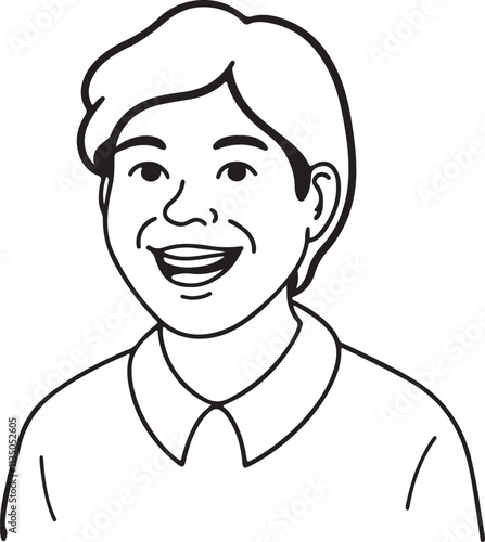 Smiling Boy Simple Line Art Illustration