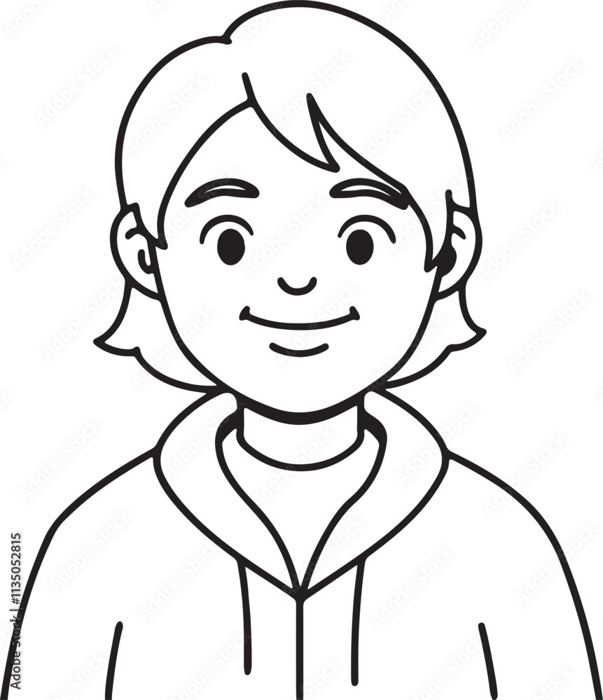 Elegant Line Art of a Smiling Girl Art & Illustration Elegant Line Art of a Smiling Girl Art & Illustration