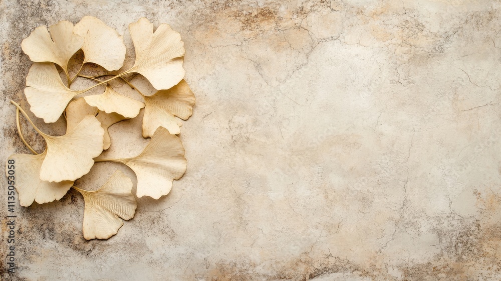 Fototapeta premium Delicate Ginkgo Leaves on Beige Background