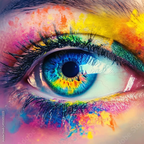 Vibrant Colorful Eye Makeup Design with Creative Artistic Composition. AI generated illustration