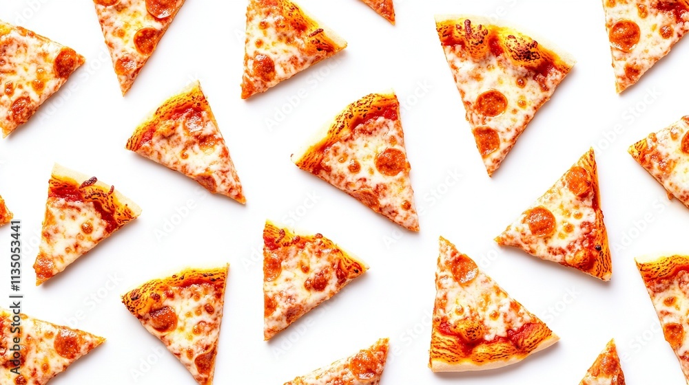 A Visually Appealing Top View of Delicious Pizza Slices Arranged in a Mouth-Watering Pattern for Culinary Promotions or Food Blogs A Visually Appealing Top View of Delicious Pizza Slices Arranged in a Mouth-Watering Pattern for Culinary Promotions or Food Blogs