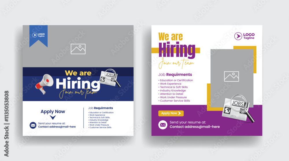 We are hiring job social media posts, ads banner template, Job job vacancy square flyer or web banner Template design We are hiring job social media posts, ads banner template, Job job vacancy square flyer or web banner Template design