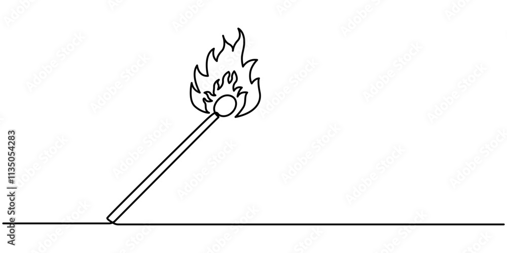 Continuous one line drawing of burning match. simple burning match stick line art vector illustration. Editable stroke, Burning match drawn by hand with a continuous line. Vector illustration of match Continuous one line drawing of burning match. simple burning match stick line art vector illustration. Editable stroke, Burning match drawn by hand with a continuous line. Vector illustration of match