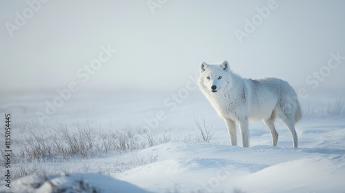 Majestic White Arctic Wolf in Snowy Landscape