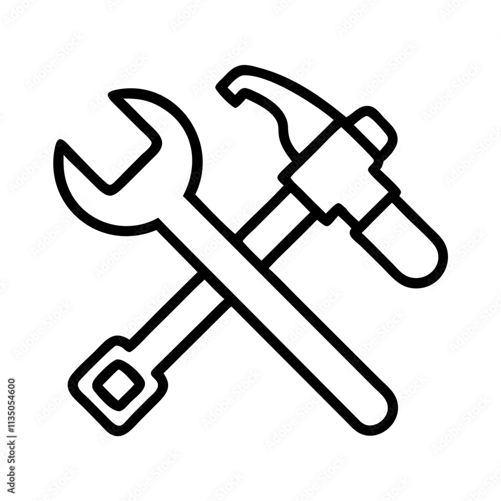 hammer and wrench crossed icon, father’s day line art, father icon - simple black line art icon of hammer and wrench crossed, for father’s day celebrations. father vector art. hammer and wrench crossed icon, father’s day line art, father icon - simple black line art icon of hammer and wrench crossed, for father’s day celebrations. father vector art.