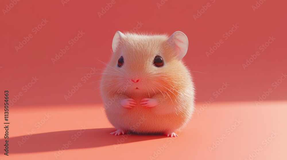 Adorable Fluffy Hamster Sitting On Coral Background Adorable Fluffy Hamster Sitting On Coral Background