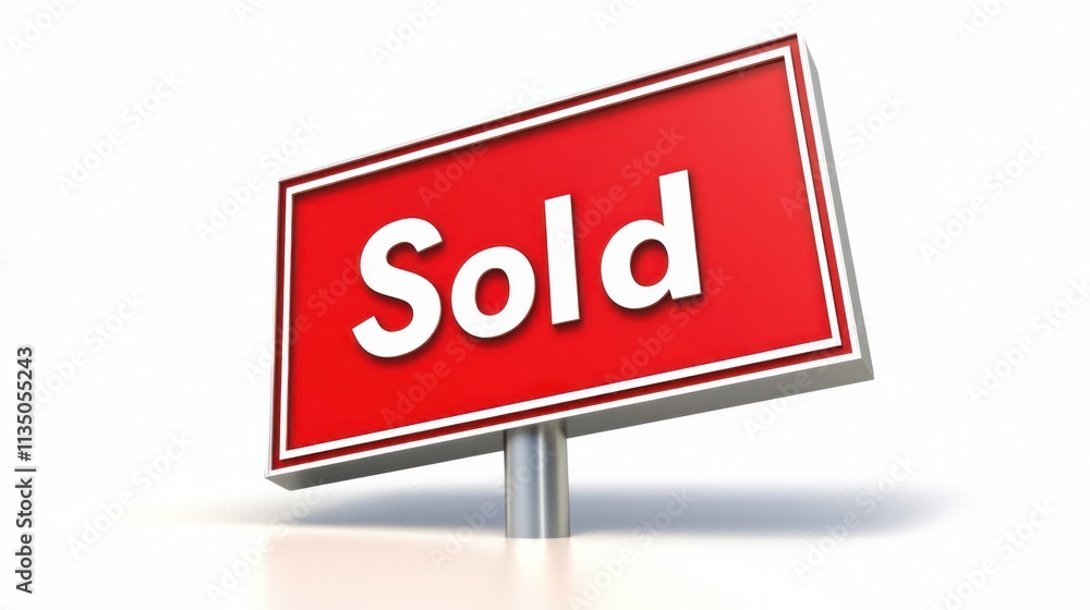 Red Sold Sign Indicates Successful Real Estate Transaction Red Sold Sign Indicates Successful Real Estate Transaction