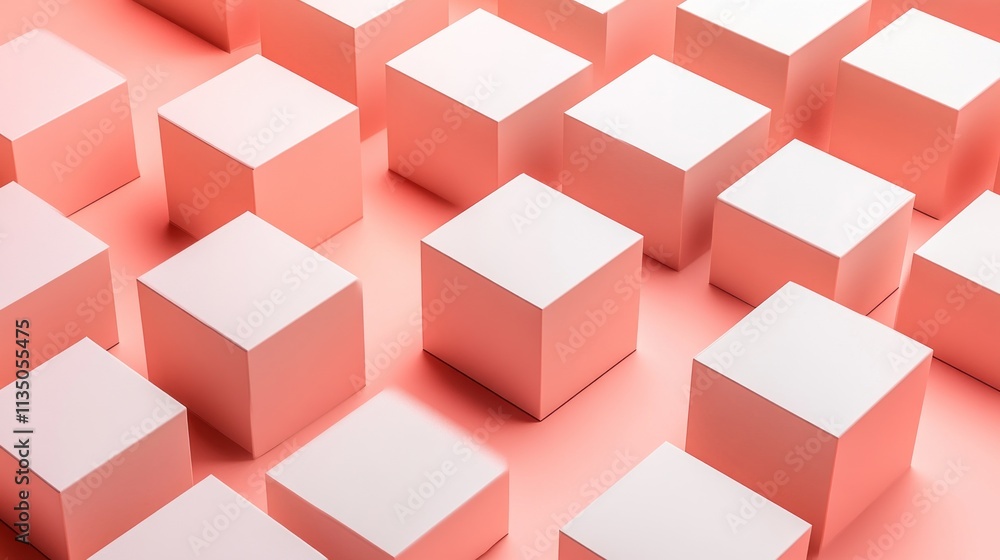 Abstract coral pink cubes form a geometric pattern Abstract coral pink cubes form a geometric pattern