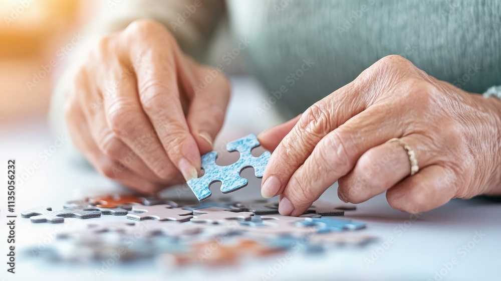 Patient Participates in Engaging Cognitive Exercises Through Colorful Puzzles in a Therapy Setting
