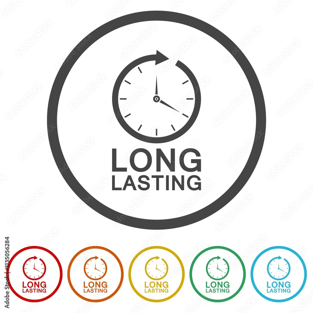 Long lasting icon. Set icons in color circle buttons Long lasting icon. Set icons in color circle buttons